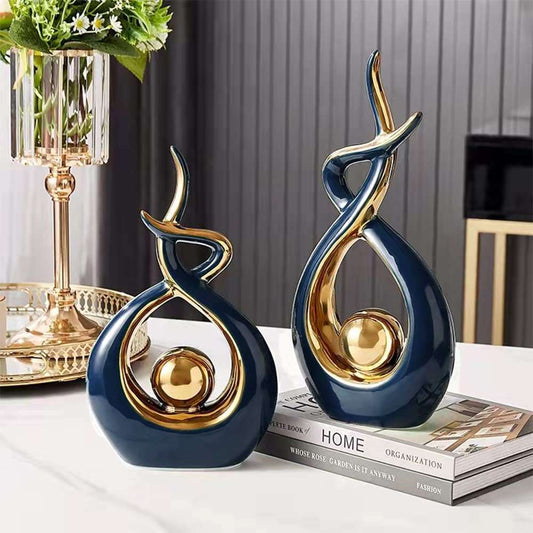 Mountyq LuxeForm Abstract Ceramic Sculpture with Gold Accents for Timeless Elegance