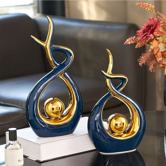 Mountyq LuxeForm Abstract Ceramic Sculpture with Gold Accents for Timeless Elegance